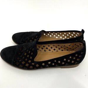 Franco Sarto Womens Black Suede Reticulated Slip On Flats Shoes Size 10M